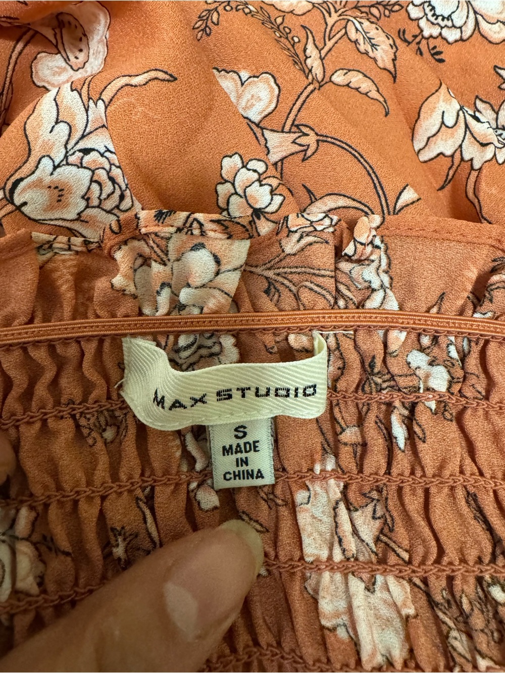Max Studio Rust Floral Smocked Maxi Dress - Picture 9 of 10
